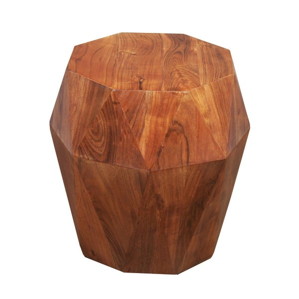 Bon 22 Inch Artisanal End Side Table, Multifaceted Solid Acacia Wood, Octagon Top, Warm Brown