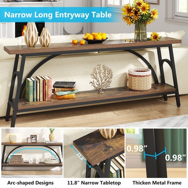 70.8” Extra Long Console Table, Narrow Sofa Tables Entryway Table for with 2 Tier Storage Shelves