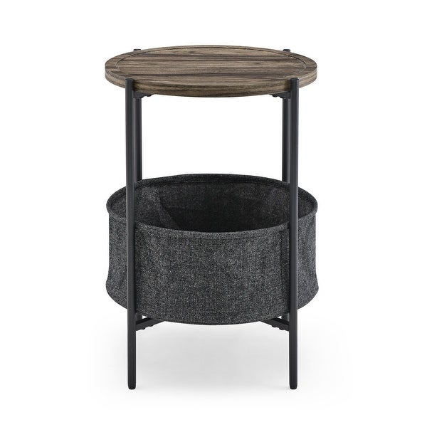 Modern Accent End Table/Side/Leisure Table Tables with Storage Basket, Grey Cloth Bag, for Living Room/Bedroom Furniture