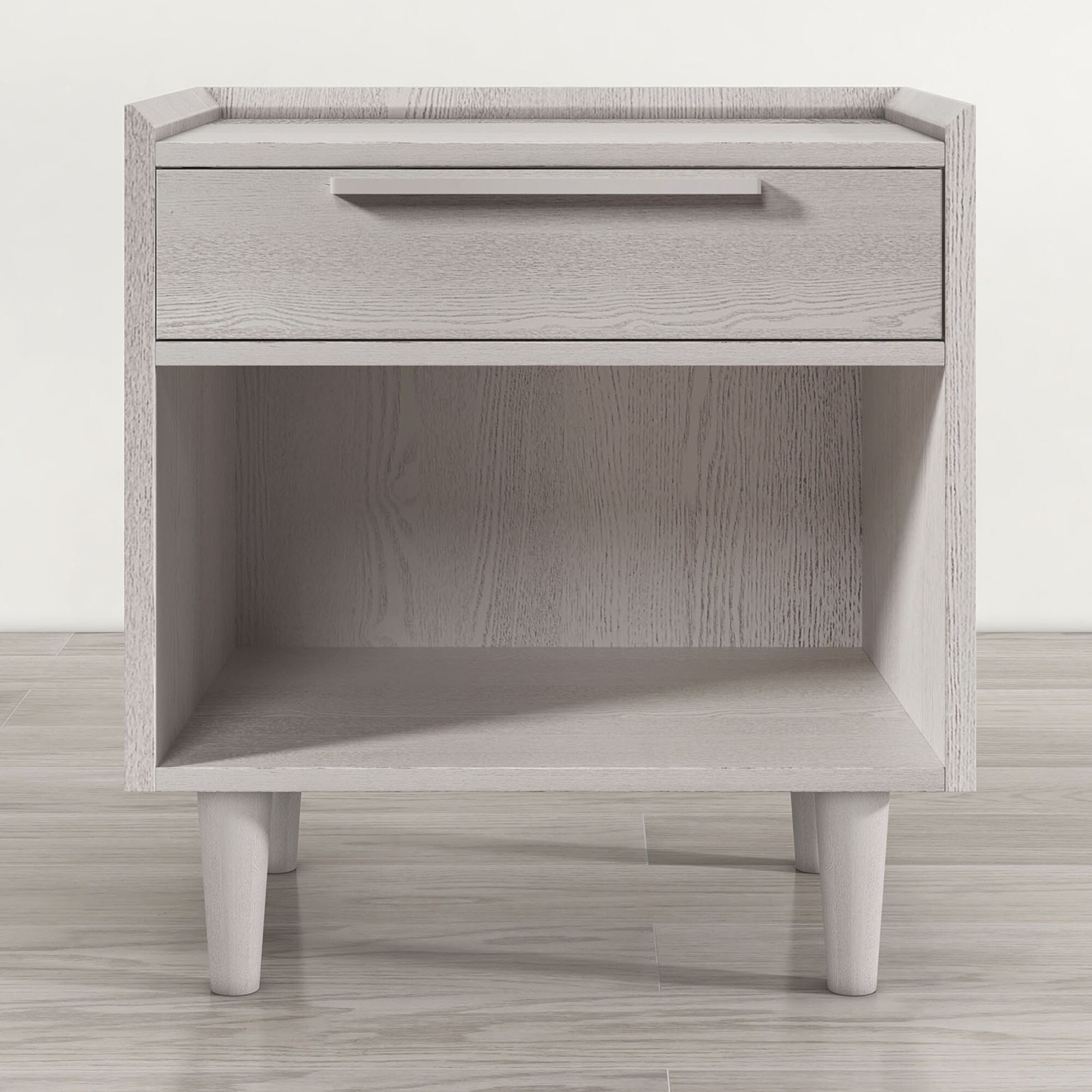 Modern Style Manufactured Wood 1 Drawer Nightstand Side Table with Wood Legs, Stone Gray