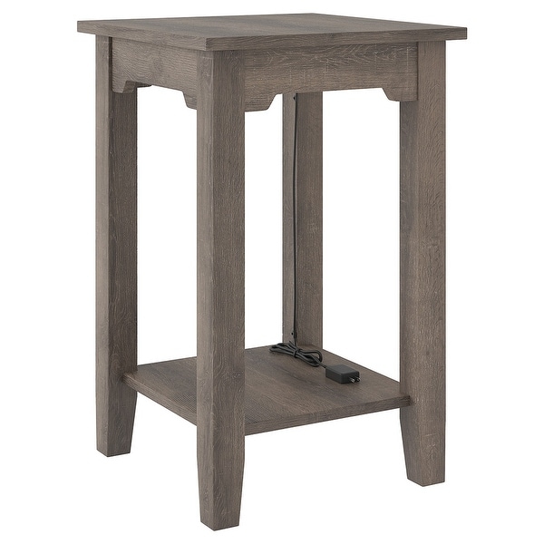 Wooden Side End Table with 2 USB Ports and Power Cord, Weathered Brown - 24 H x 16 W x 16 L