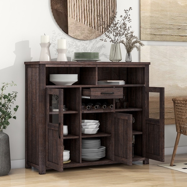 Retro Side Tables with Wine Rack, Drawer and Adjustable Shelves