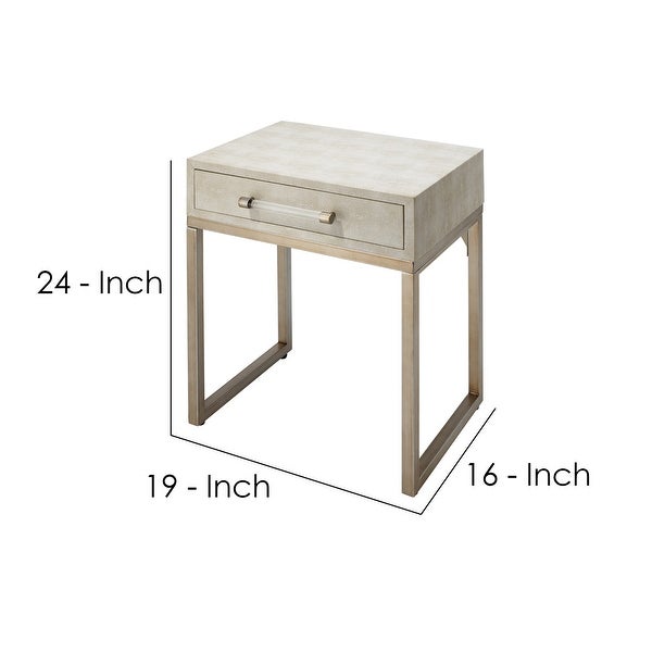 Side Table with One Drawer and Metal Base, White