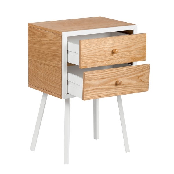 Universal Expert Abacus 2 Drawer Side Table, Modern Oak and White