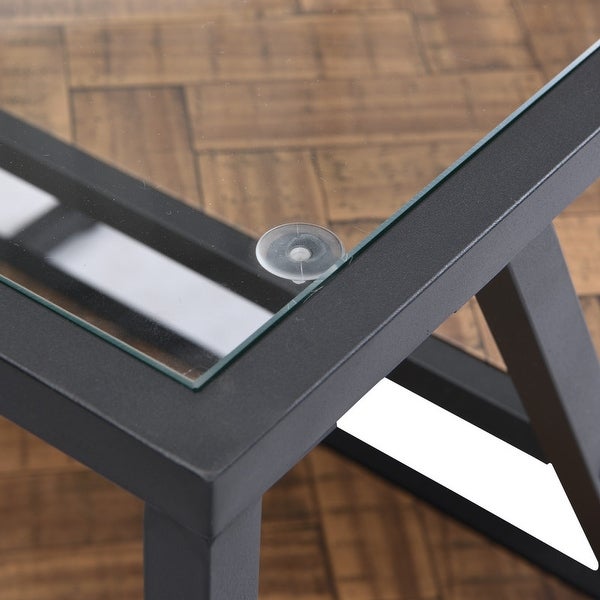Side Table, End Table with Storage Shelf, Tempered Glass Coffee Table with Metal Frame