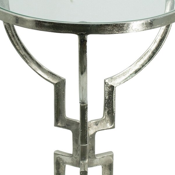 24 Inch Accent Side Table, Smooth Glass Top, Hourglass Base, Silver Finish - 15.7L x 15.7W x 23.6H, in inches