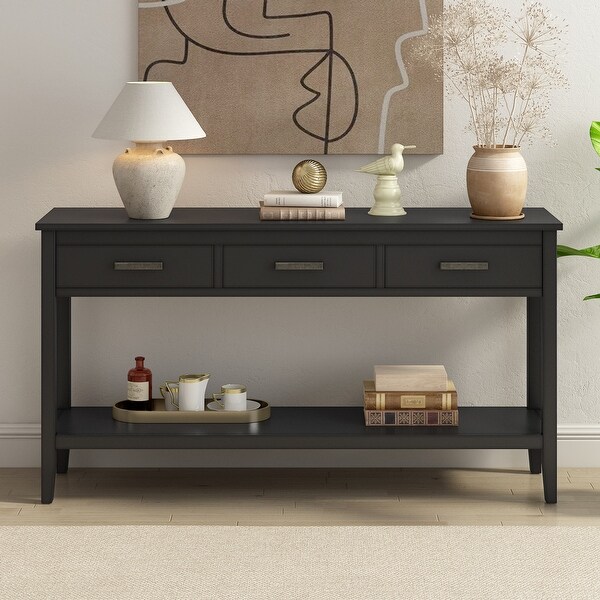 3-Drawer Console Table with 1 Shelf, Classic Entrance Storage Display Table for Entryway, Living Room, Hallway