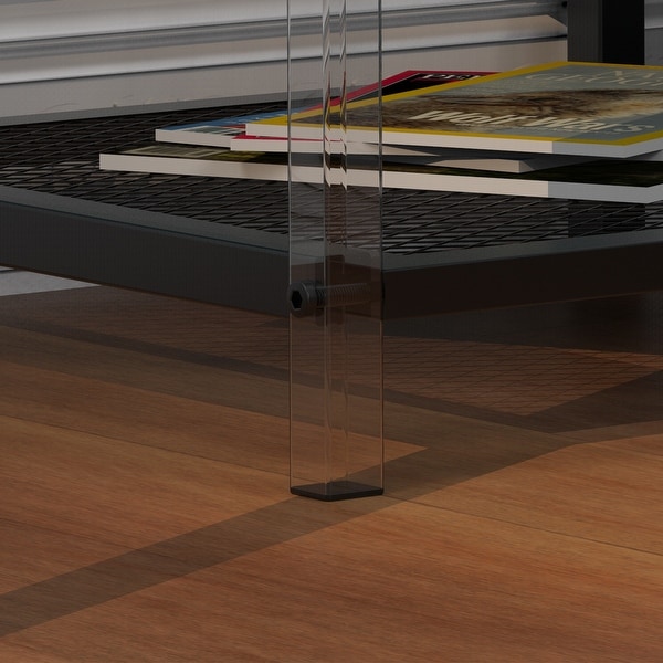 Side Table with Storage Bag Square End Table with Grid Storage Rack, Sofa Table for Living Room Bedroom Small Spaces