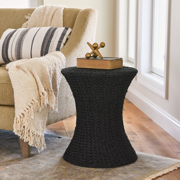 Handwoven Woven Paper Rope Woven Stool, Elegant Woven Braid with Sturdy Metal Frame, Beautiful Hourglass Profile, Multipurpose