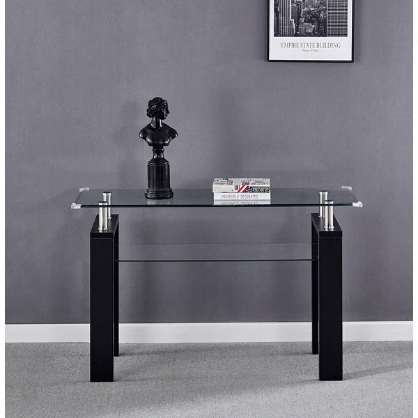 Black MDF Console Table; Tempered Glass Top,Foyer Sofa Table Narrow for Entryway, Living Room, Hallway - 47.2