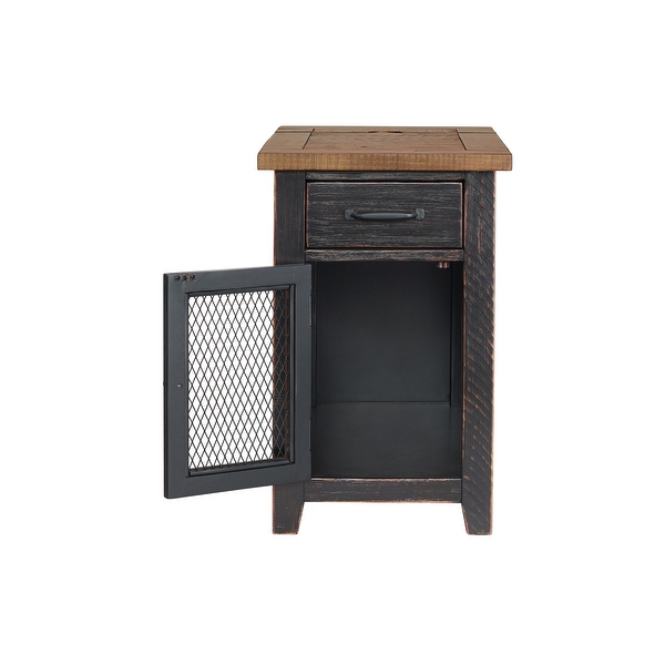 Rustic Chairside Table with hidden Charging Station, Solid Wood
