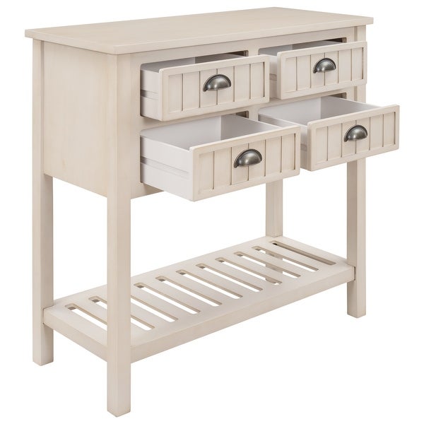 Exquisite Simplicity Sideboard Console Table with 4 Drawers Bottom Shelf, Modern Solid Wood Sofa Table for Living Room and Bedroom