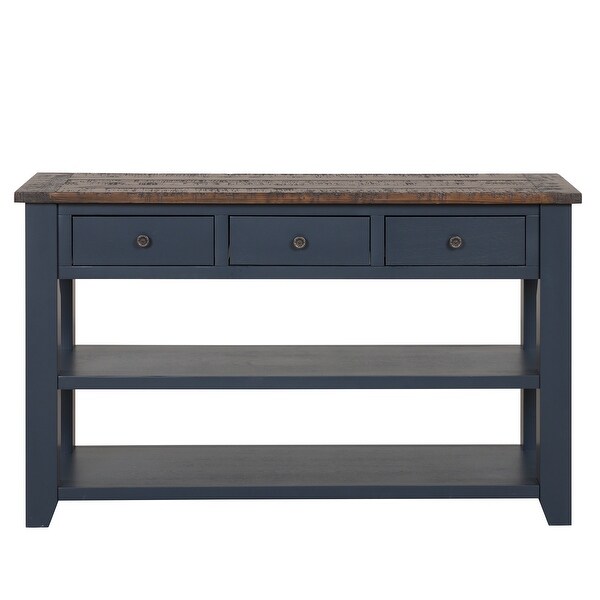 48'' Solid Pine Wood Top Console Table, Modern Entryway Sofa Side Table with 3 Storage Drawers and 2 Shelves