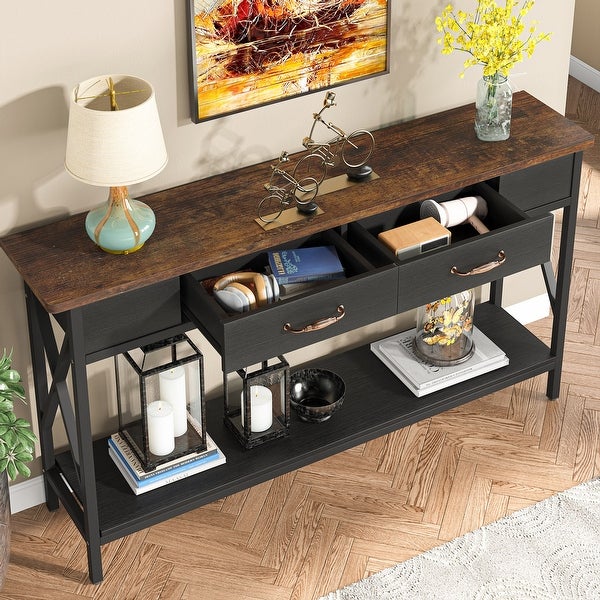 Sofa Table, Narrow Industrial Console Table,Entryway Table with Drawer
