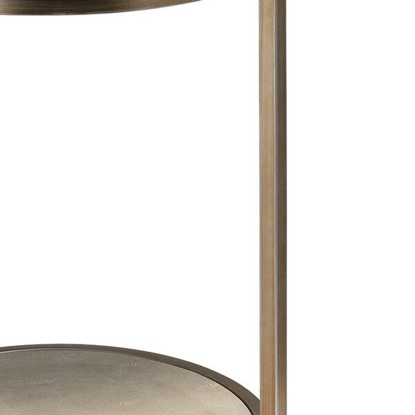 Metal Side Table with Round Top and Bottom, White and Gold