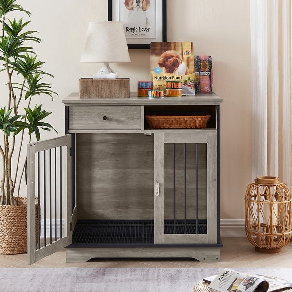Industrial Furniture Style Dog Crate Dog Kennel with Loackable Door and Removable Bottom Tray, Side Table End Table with Storage