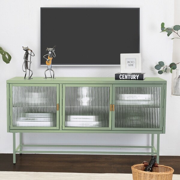 TV Console Table with Enclosed Storage, Wide Countertop Glass Doors, Detachable Shelves