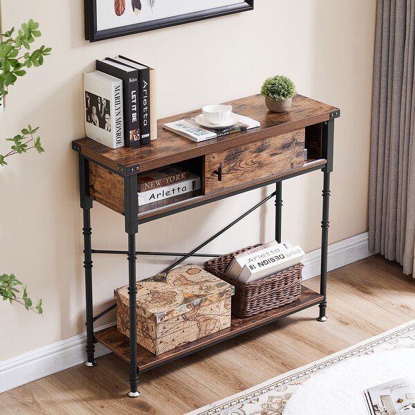 VECELO, Taomika Industrial Rustic Entryway/Console Sofa Table