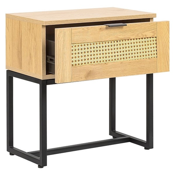 Nightstand, Side Table with Wicker Rattan