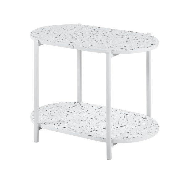 2-Tiers Oval End Table, Modern Marble Small Side Table