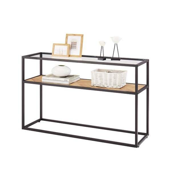 Glass Console Sofa Table, Modern Open Hallway Table, Narrow Entryway Table