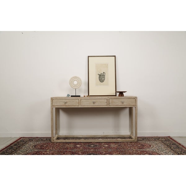 Artissance Reclaimed Peking Console Table With 3 Drawers and Weathered White Wash Finish, 34 Inch Tall