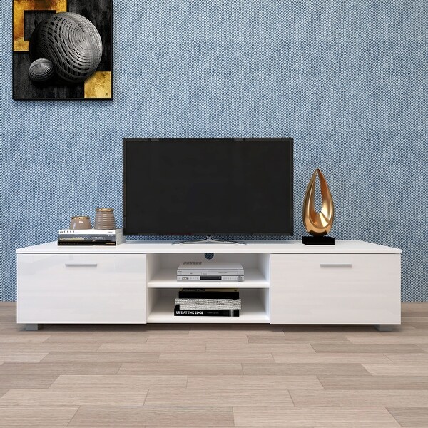 TV Stand Media Console Entertainment Center Table, 2 Storage Cabinet with Open Shelves for 70
