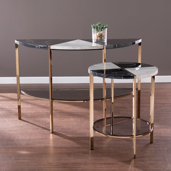 Cortihana Half Moon Faux Marble Console Table, Gold