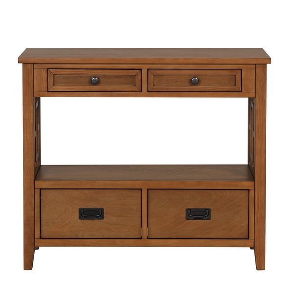 39'' Farmhouse Pine Wood Console Table with 4 Drawers and 1 Open Storage Shelf, Sofa Table for Entryway, Living Room, Bedroom