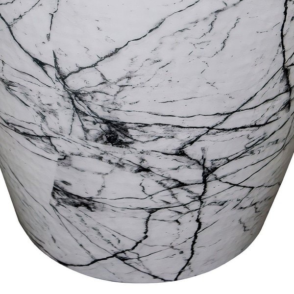 16 Inch Round Accent Side Table, Aluminum Sheet, Faux Marble, Enamel Coating, White - 16 H x 15 W x 15 L