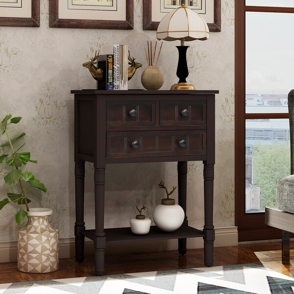Narrow Console Table, Slim Sofa Table with Three Storage Drawers