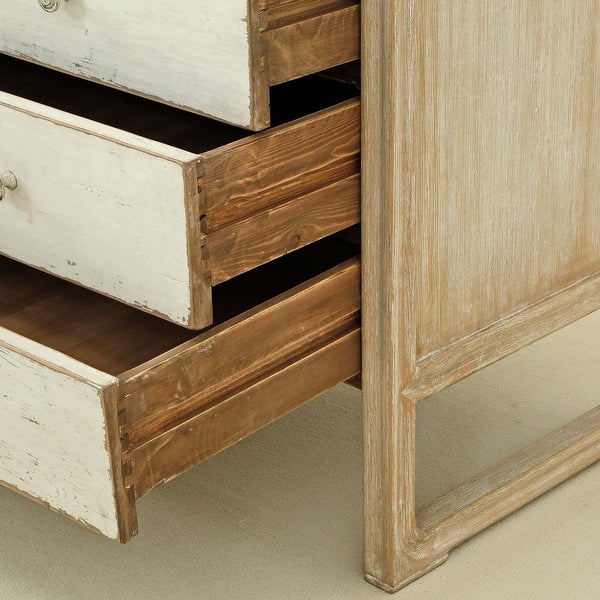 Artissance Reclaimed Wood Peking Side Table With 4 Drawers and Antique Off White Finish, 35 Inch Tall