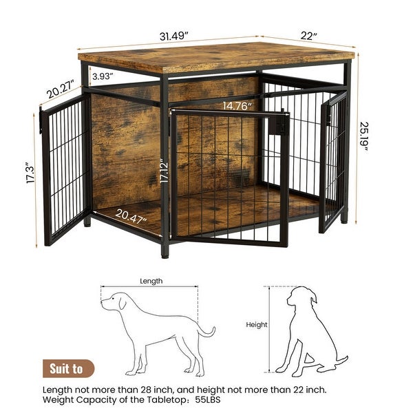 Furniture Style Dog Crate End Table, Pet Kennels Three Doors Dog House Indoor Use for Small Dogs