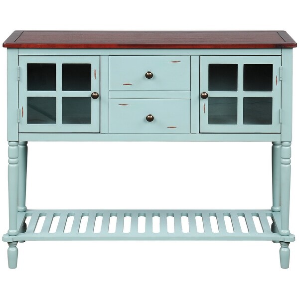 Sideboard Console Table with Bottom Shelf, Farmhouse Wood/Glass Buffet Storage Cabinet Living Room