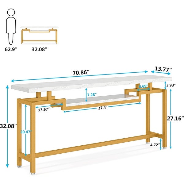 70.9 inch Console Table, Narrow Long Behind Sofa Table with 2 Ties for Entryway, Hallway, Living Room, Rustic Brown