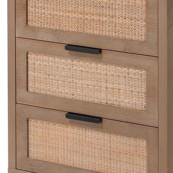 Side Table with Woven Rattan Front Drawers, Brown