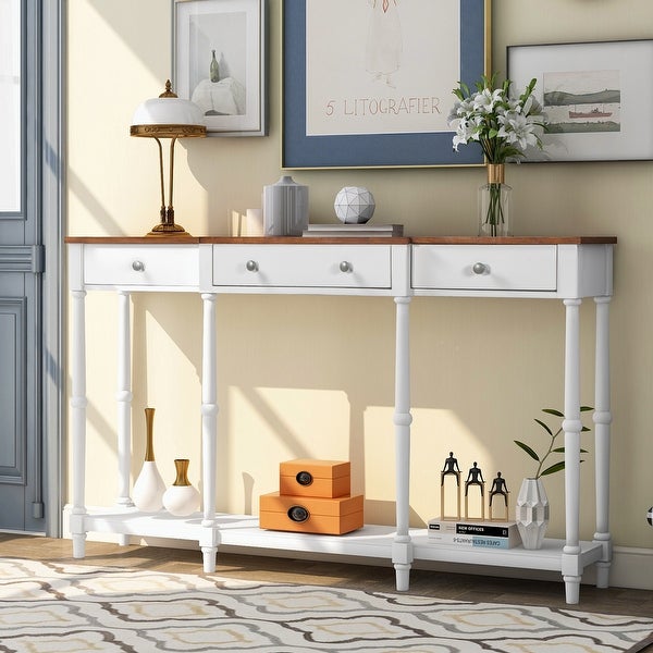 Solid Wood Console Table, with Storage Shelf and Drawer