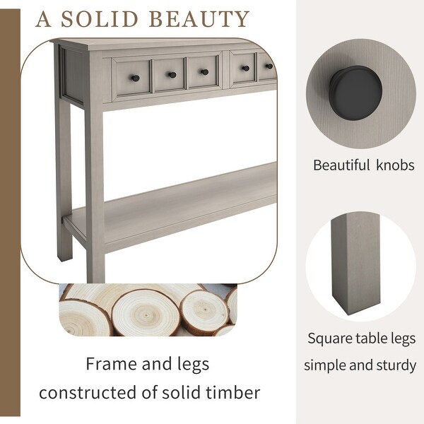 Rustic Elegant Console Table with 2 Different Size Drawers and Bottom Shelf for Storage, 60