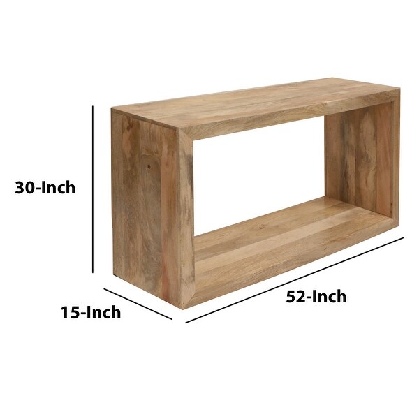 Keli 52 Inch Mango Wood Sideboard Console Table, Open Cube, 1 Shelf, Natural Brown