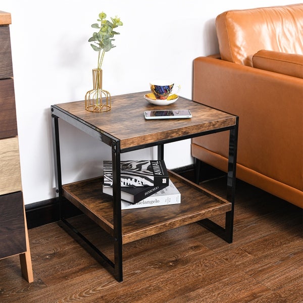 2-tier Side Table, Bedroom Nightstand with Lower Shelf