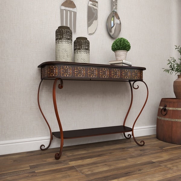 Brown Iron Traditional Console Table 32 x 43 x 14 - 43 x 14 x 32
