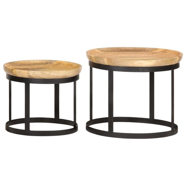 vidaXL Round Side Tables 2 pcs Solid Mango Wood and Steel - 20.9