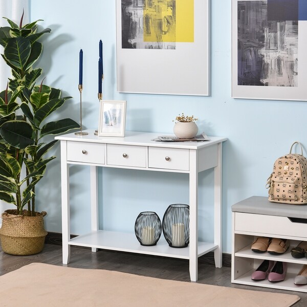 HOMCOM Console Table Industrial Desk with Drawer Bottom Shelf and Large Tabletop for Pictures, Great for the Entryway