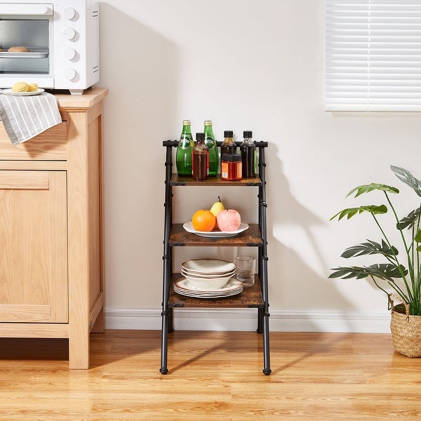 VECELO, Triangular Side Table With 3-tier Storage Shelves(1PCS/2PCS)
