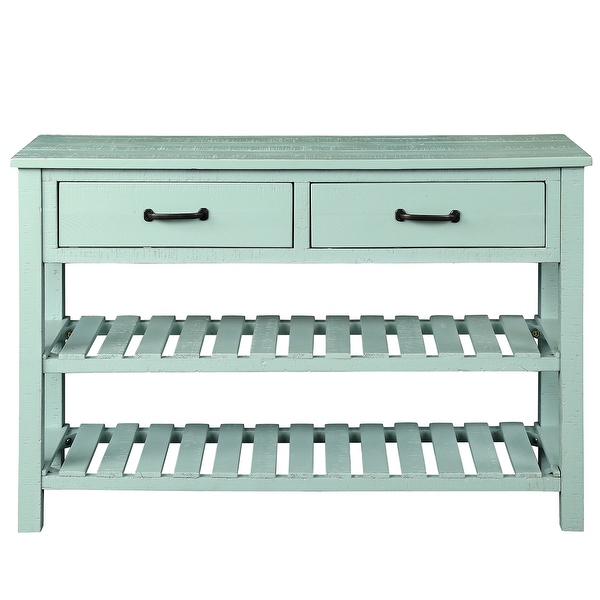 Retro Console Table Sideboard Cabinet for Entryway with 2 Drawers and 2 Slatted Bottom Shelves, Antique White