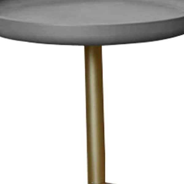 Round Wooden Side Table with Tripod Base, Large, Gold and Gray - 22 H x 19 W x 19 L Inches
