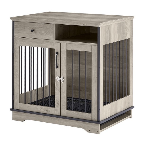 Industrial Furniture Style Dog Crate Dog Kennel with Loackable Door and Removable Bottom Tray, Side Table End Table with Storage