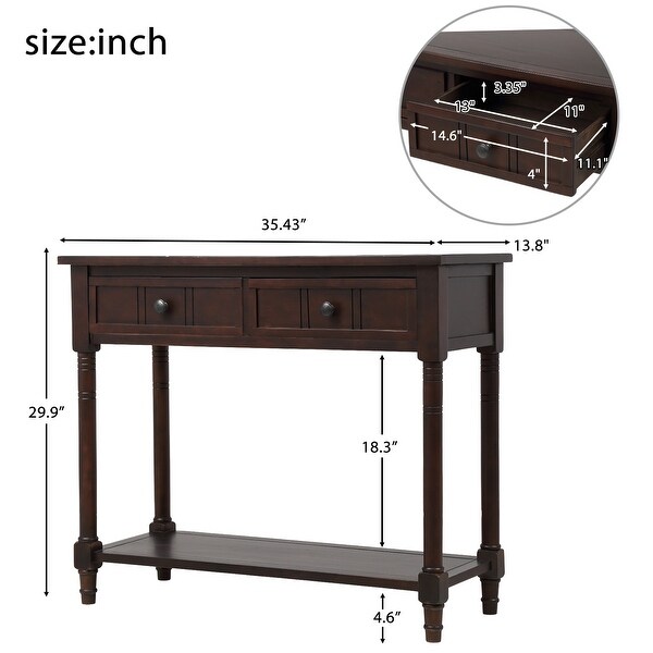 Daisy Series Traditional Design Console Table with 2 Drawers and Open Style Bottom Shelf, Wood Entryway Table for Living Room