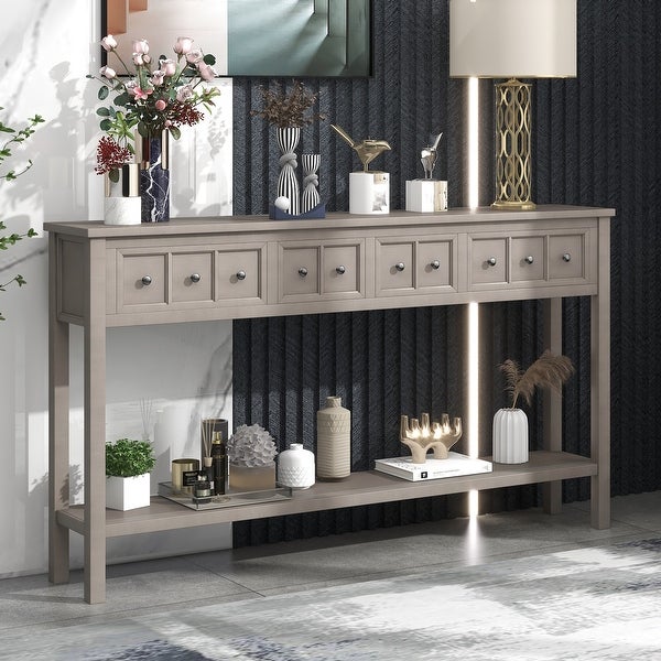 Rustic Entryway Console Table, Sofa Table with 2 Drawers and Shelf