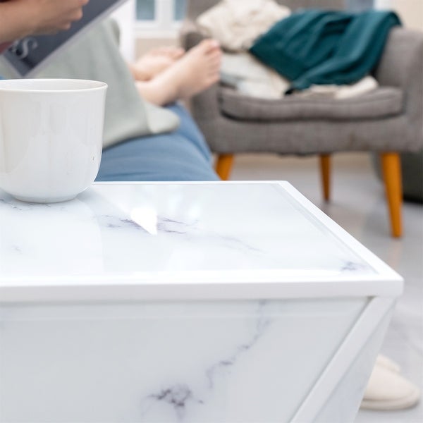 White Geometry End Table, Glass Nightstand, Marble Table